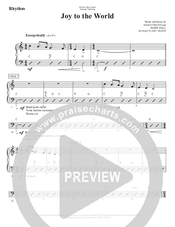 Joy To The World Rhythm Chart (WorshipTeam.tv)