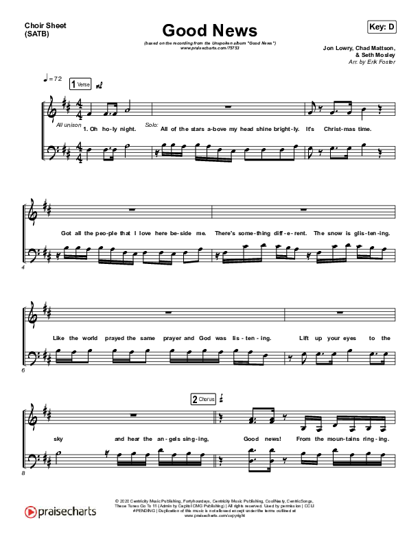Good News Choir Sheet (SATB) (Unspoken)