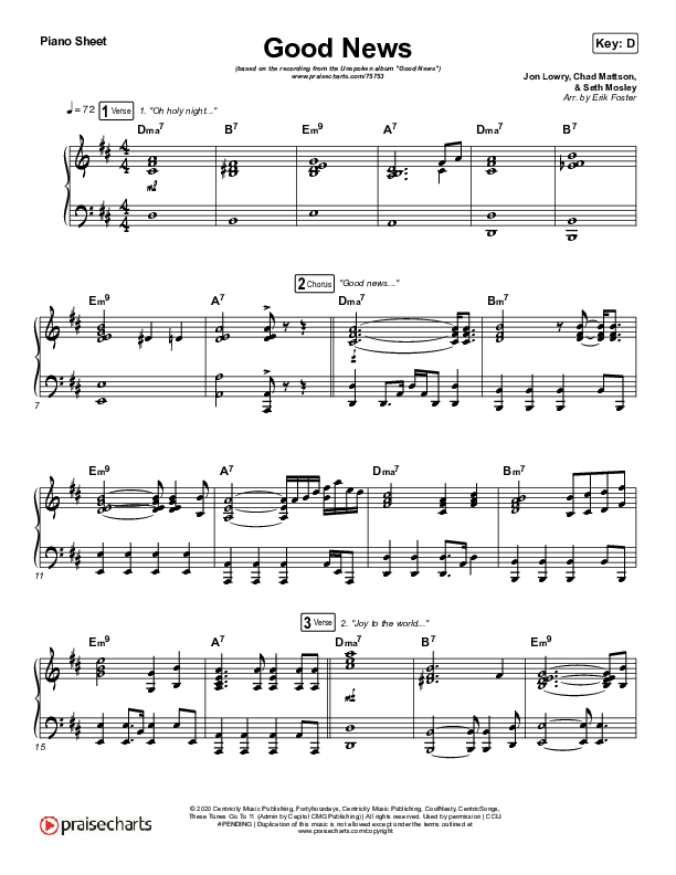 Good News Piano Sheet (Unspoken)