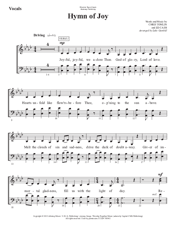 Hymn Of Joy Choir Sheet (SATB) (WorshipTeam.tv)
