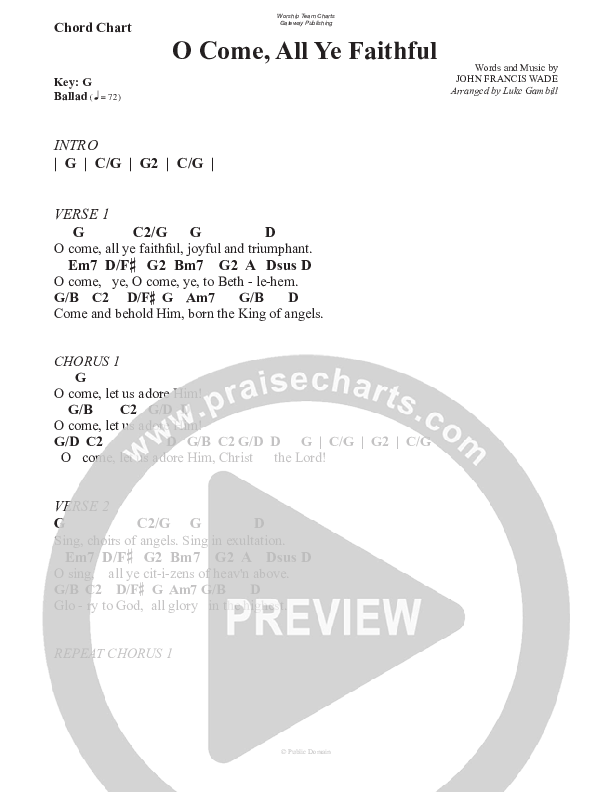 O Come All Ye Faithful Chord Chart (WorshipTeam.tv)