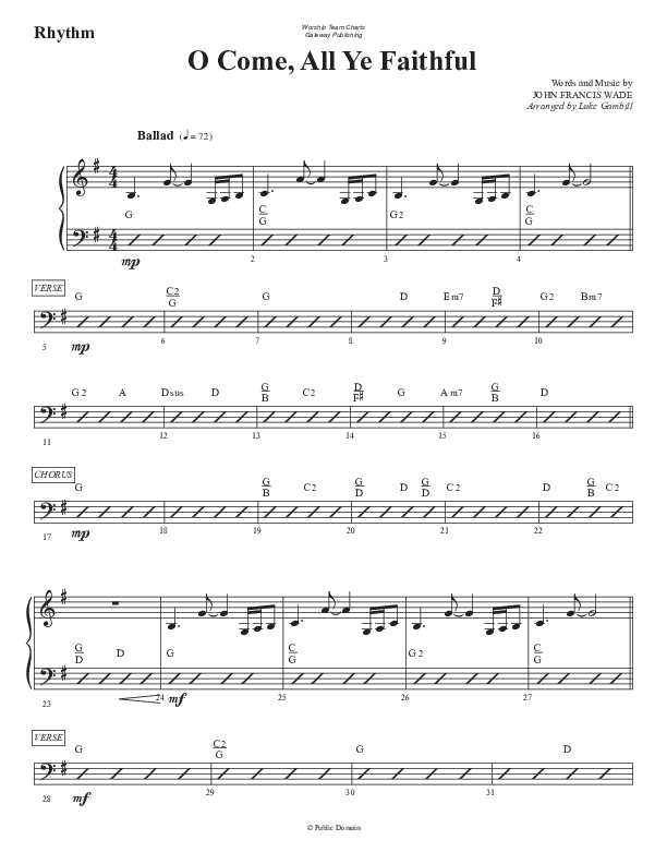 O Come All Ye Faithful Rhythm Chart (WorshipTeam.tv)