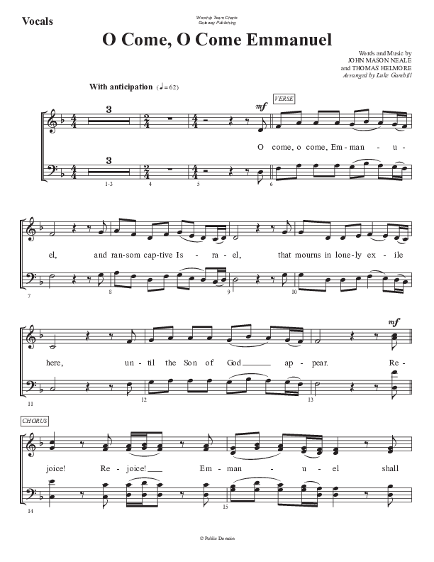 O Come O Come Emmanuel Choir Sheet (SATB) (WorshipTeam.tv)