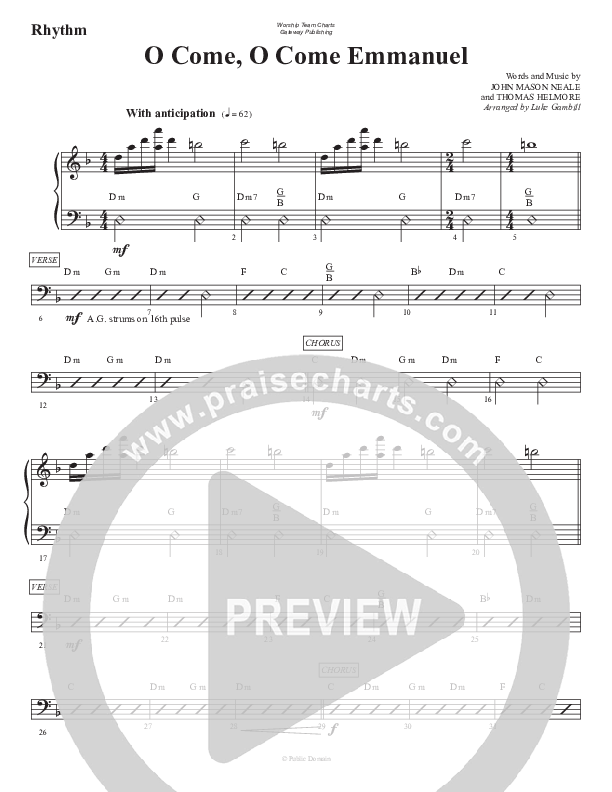 O Come O Come Emmanuel Rhythm Chart (WorshipTeam.tv)