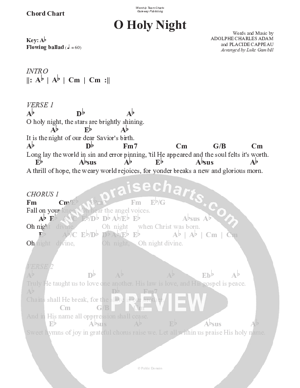 O Holy Night Chord Chart (WorshipTeam.tv)