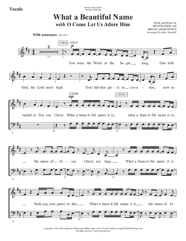 What A Beautiful Name (with O Come Let Us Adore Him) Choir Sheet (SATB) (WorshipTeam.tv)