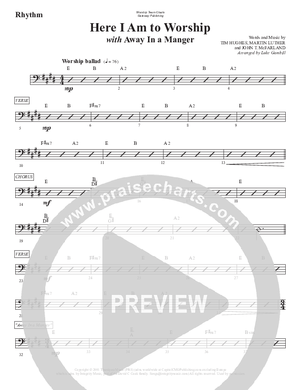 Here I Am To Worship (with Away In A Manger) Rhythm Chart (WorshipTeam.tv)