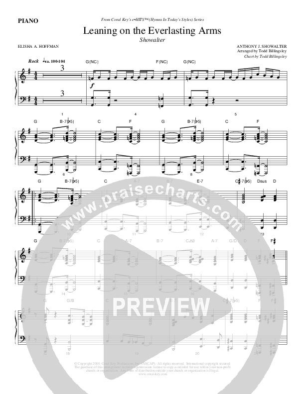 Leaning On The Everlasting Arms Piano Sheet (Todd Billingsley)
