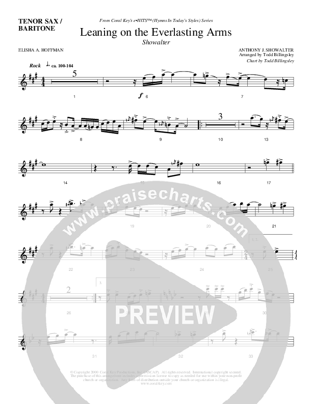 Leaning On The Everlasting Arms Tenor Sax/Baritone T.C. (Todd Billingsley)