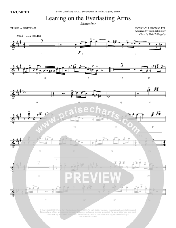 Leaning On The Everlasting Arms Trumpet (Todd Billingsley)