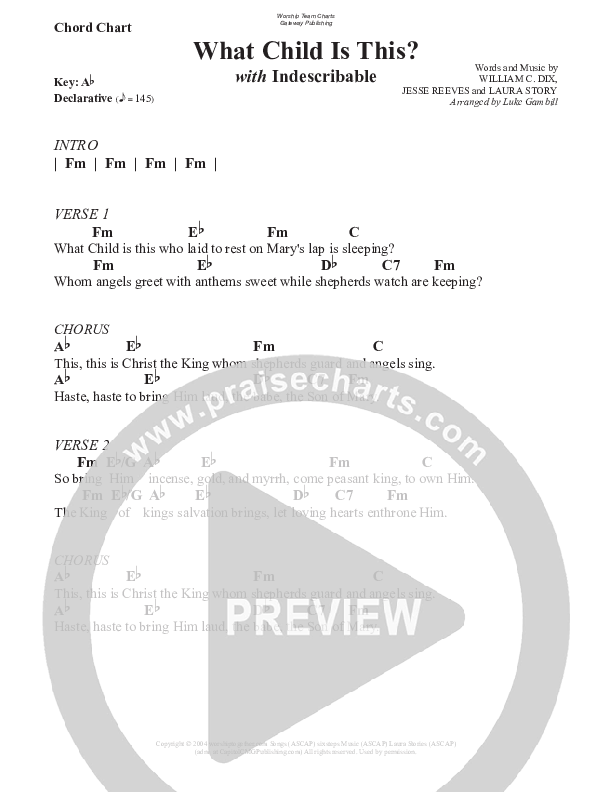 What Child Is This (with Indescribable) Chord Chart (WorshipTeam.tv)