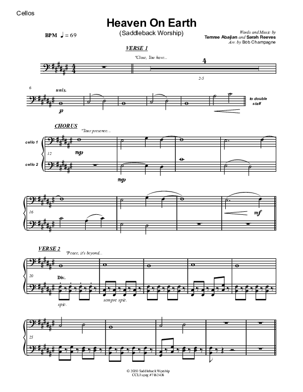 Heaven On Earth Cello (Sarah Reeves / Temree Abajian / Saddleback Worship)