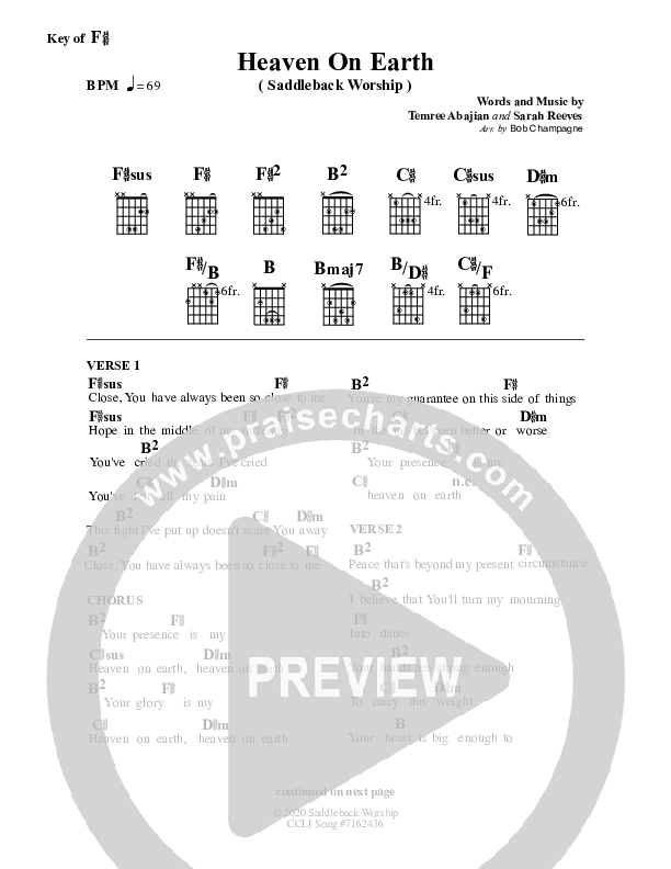 Heaven On Earth Chord Chart (Sarah Reeves / Temree Abajian / Saddleback Worship)