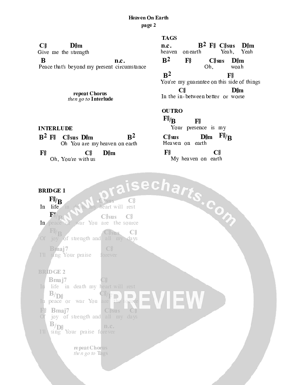 Heaven On Earth Chord Chart (Sarah Reeves / Temree Abajian / Saddleback Worship)