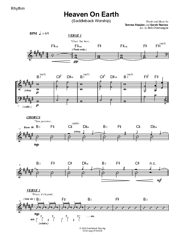 Heaven On Earth Rhythm Chart (Sarah Reeves / Temree Abajian / Saddleback Worship)
