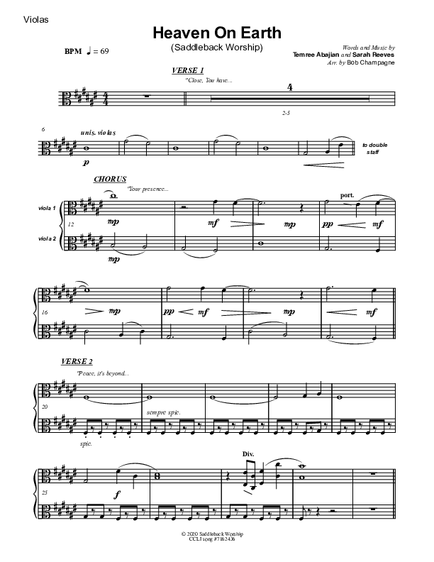 Heaven On Earth Viola (Sarah Reeves / Temree Abajian / Saddleback Worship)