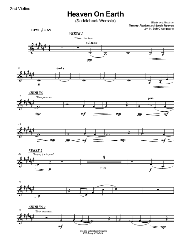 Heaven On Earth Violin 2 (Sarah Reeves / Temree Abajian / Saddleback Worship)