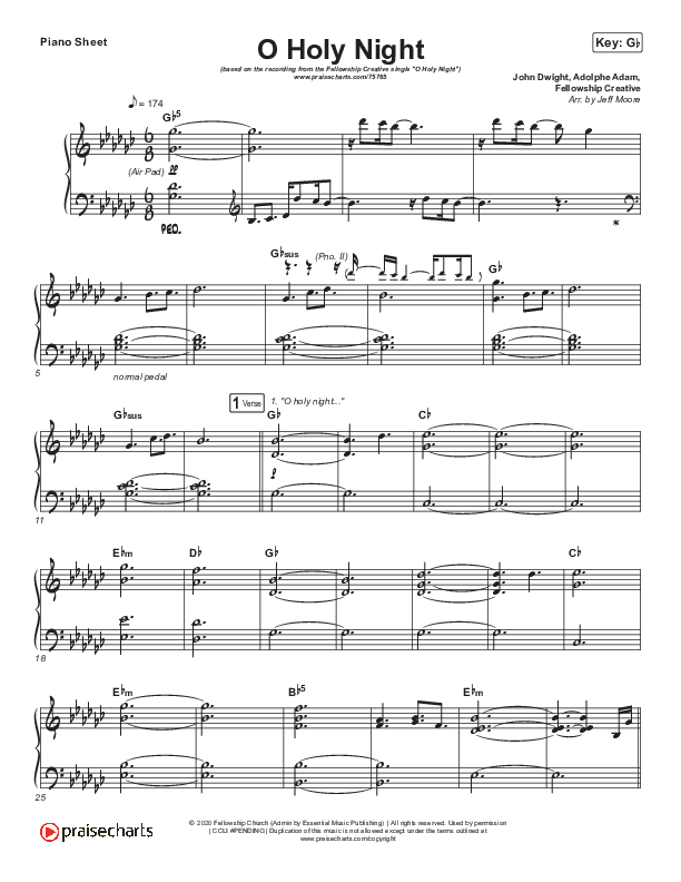 O Holy Night Piano Sheet (Fellowship Creative)