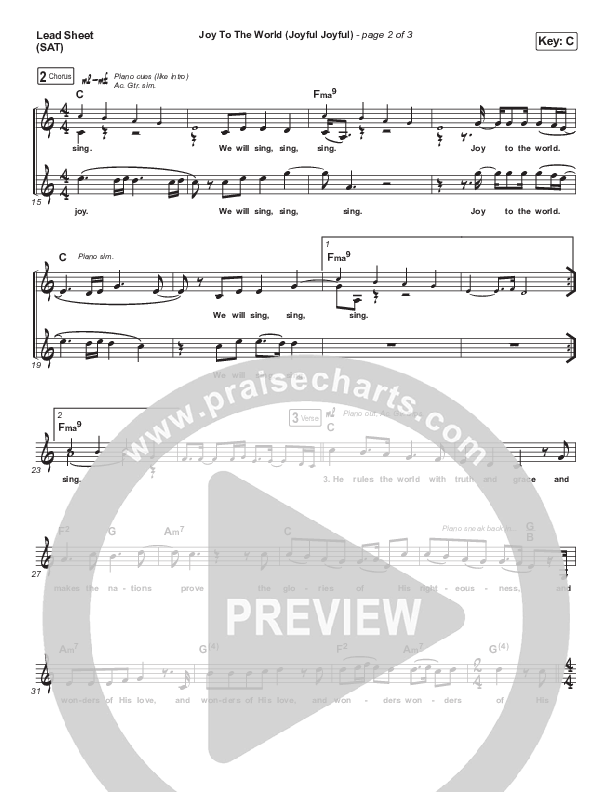 Joy To The World (Joyful Joyful) (Acoustic) Lead Sheet (SAT) (Phil Wickham)