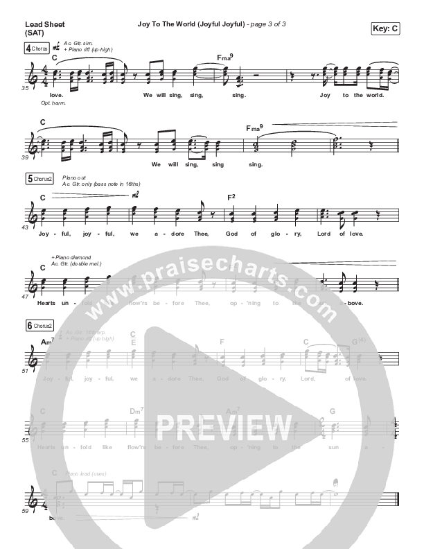 Joy To The World (Joyful Joyful) (Acoustic) Lead Sheet (SAT) (Phil Wickham)