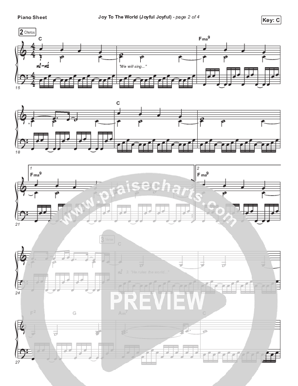 Joy To The World (Joyful Joyful) (Acoustic) Piano Sheet (Phil Wickham)