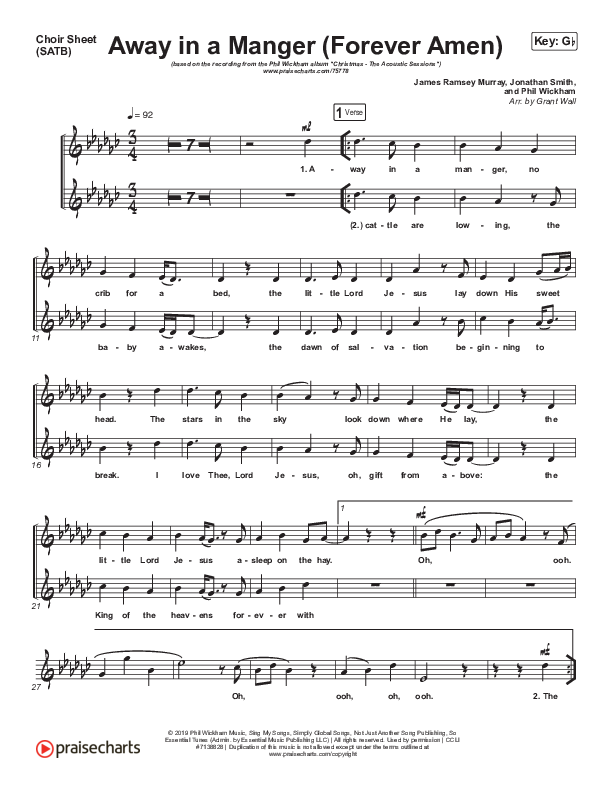 Away In A Manger (Forever Amen) (Acoustic) Choir Sheet (SATB) (Phil Wickham)