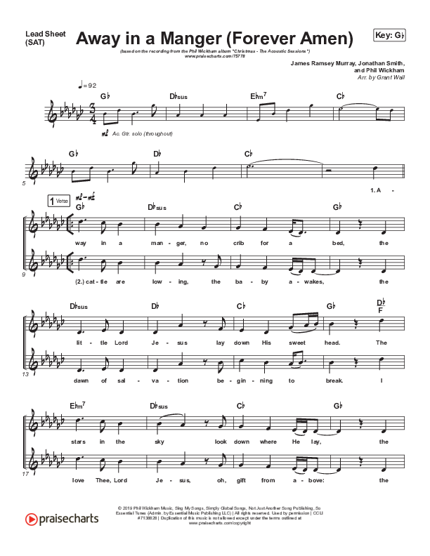 Away In A Manger (Forever Amen) (Acoustic) Lead Sheet (SAT) (Phil Wickham)