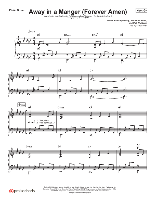 Away In A Manger (Forever Amen) (Acoustic) Piano Sheet (Phil Wickham)