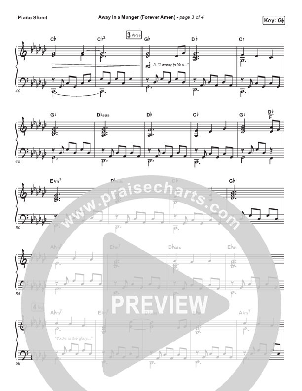 Away In A Manger (Forever Amen) (Acoustic) Piano Sheet (Phil Wickham)