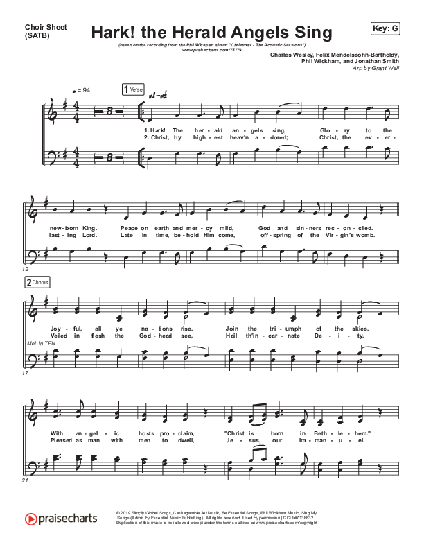 Hark The Herald Angels Sing (Acoustic) Choir Sheet (SATB) (Phil Wickham)