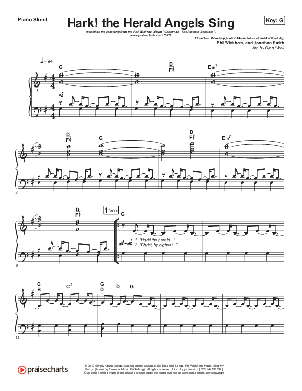 Hark The Herald Angels Sing (Acoustic) Piano Sheet (Phil Wickham)
