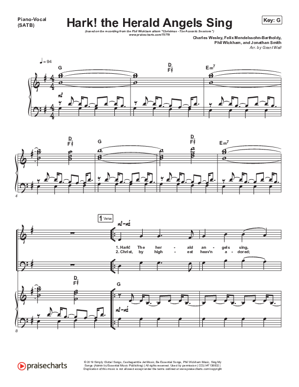 Hark The Herald Angels Sing (Acoustic) Piano/Vocal (SATB) (Phil Wickham)