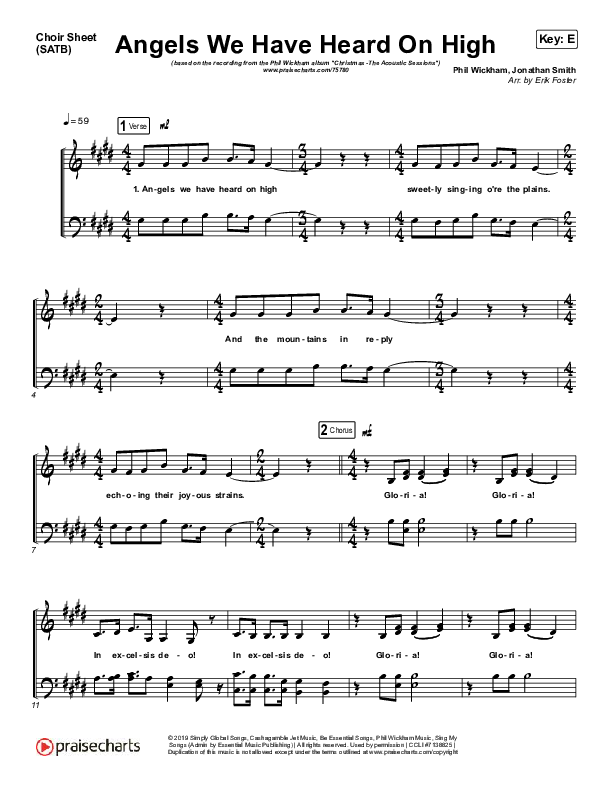 Angels We Have Heard On High (Acoustic) Choir Sheet (SATB) (Phil Wickham)