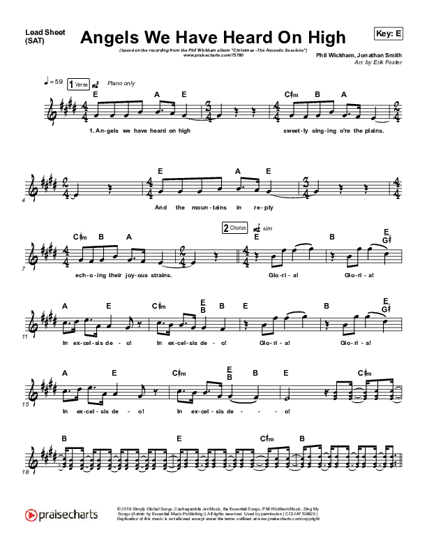 Angels We Have Heard On High (Acoustic) Lead Sheet (SAT) (Phil Wickham)
