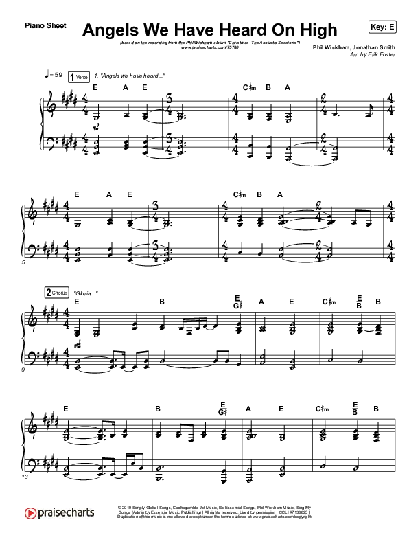 Angels We Have Heard On High (Acoustic) Piano Sheet (Phil Wickham)