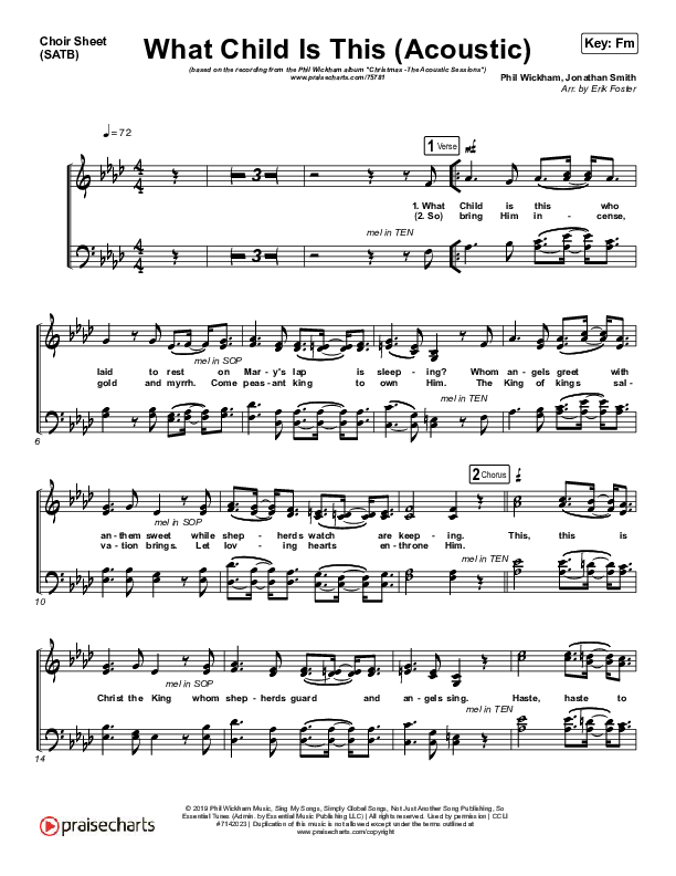 What Child Is This (Acoustic) Choir Sheet (SATB) (Phil Wickham)
