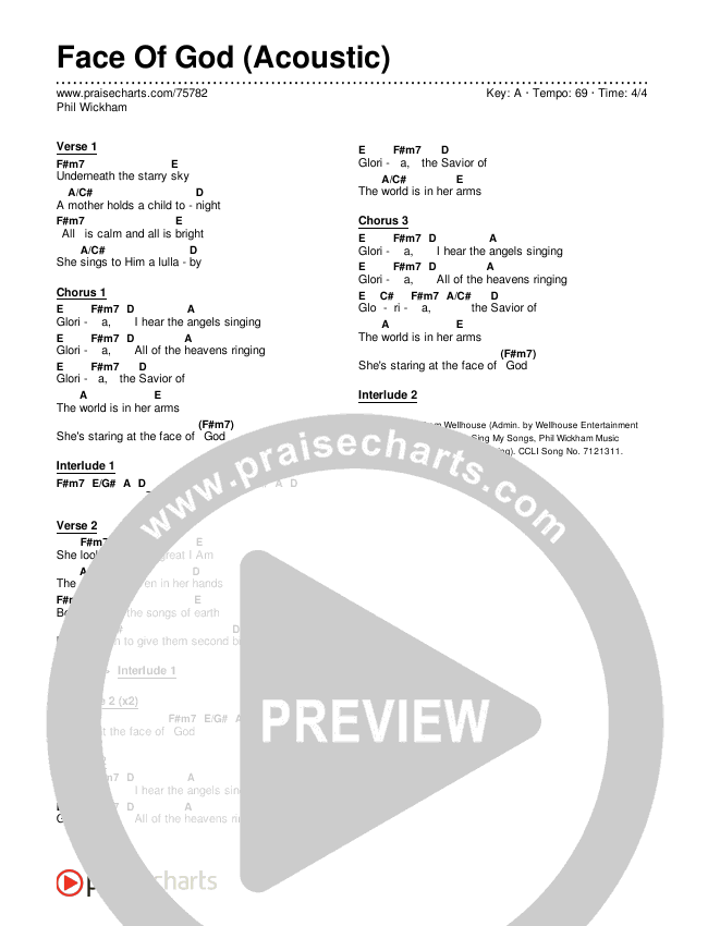 Face Of God Acoustic Chords Phil Wickham Praisecharts