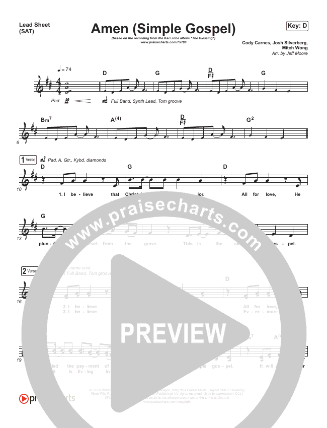 Amen (Simple Gospel) Sheet Music PDF (Kari Jobe) - PraiseCharts