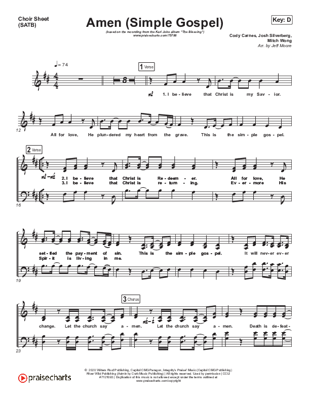 Amen (Simple Gospel) Choir Sheet (SATB) (Kari Jobe)