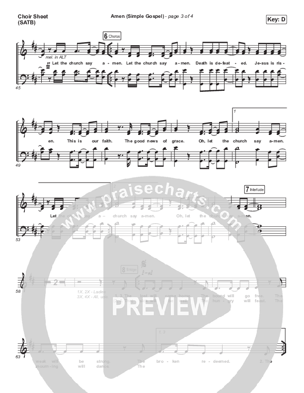 Amen (Simple Gospel) Choir Sheet (SATB) (Kari Jobe)
