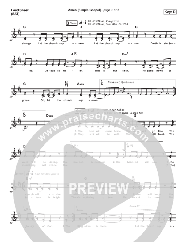 Amen (Simple Gospel) Lead Sheet (SAT) (Kari Jobe)