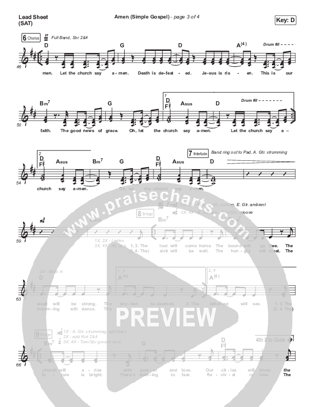 Amen (Simple Gospel) Lead Sheet (SAT) (Kari Jobe)
