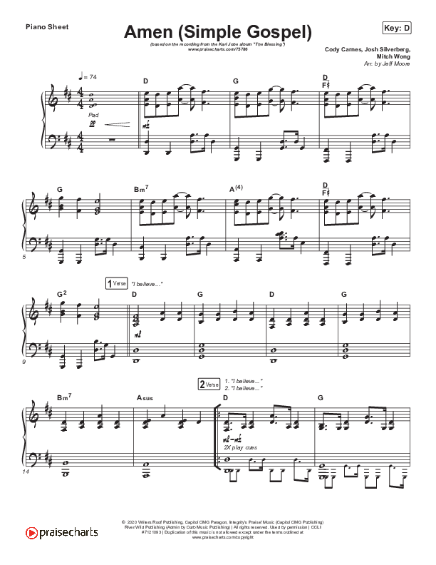 Amen (Simple Gospel) Piano Sheet (Kari Jobe)