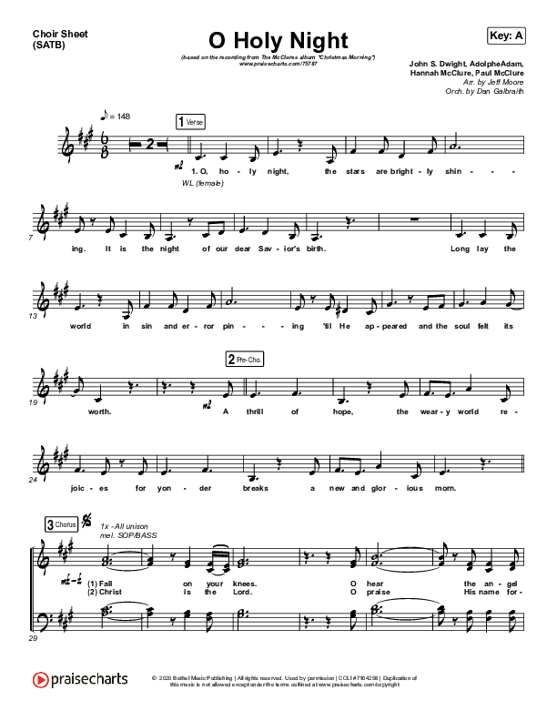 O Holy Night (Live) Choir Sheet (SATB) (The McClures / Hannah McClure / Paul McClure)