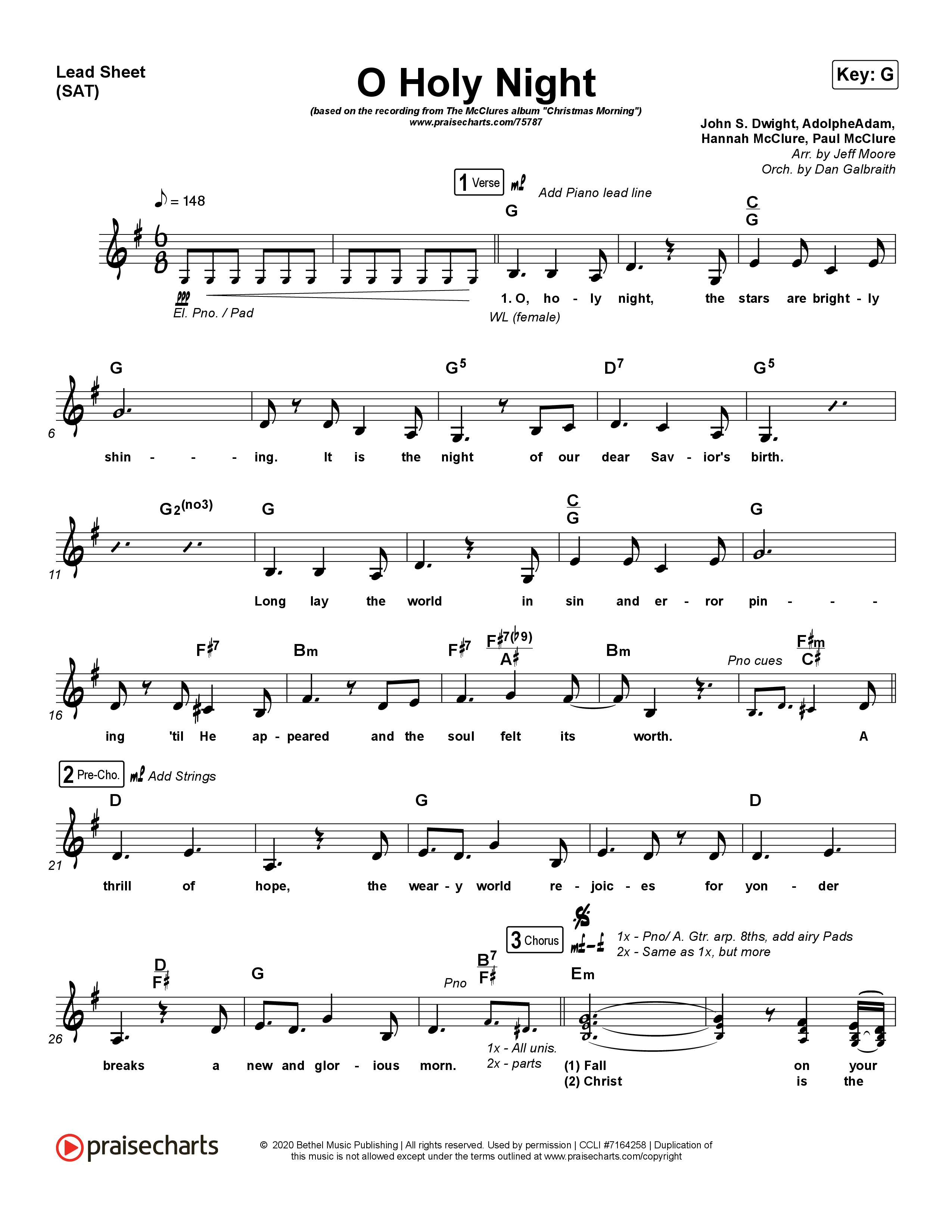 O Holy Night (Live) Lead Sheet (SAT) (The McClures / Hannah McClure / Paul McClure)