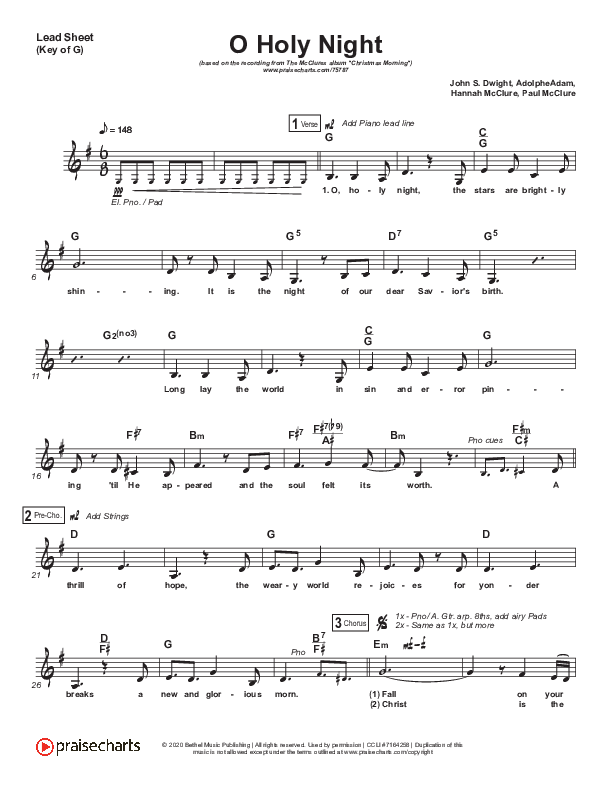 O Holy Night (Live) Lead Sheet (Melody) (The McClures / Hannah McClure / Paul McClure)