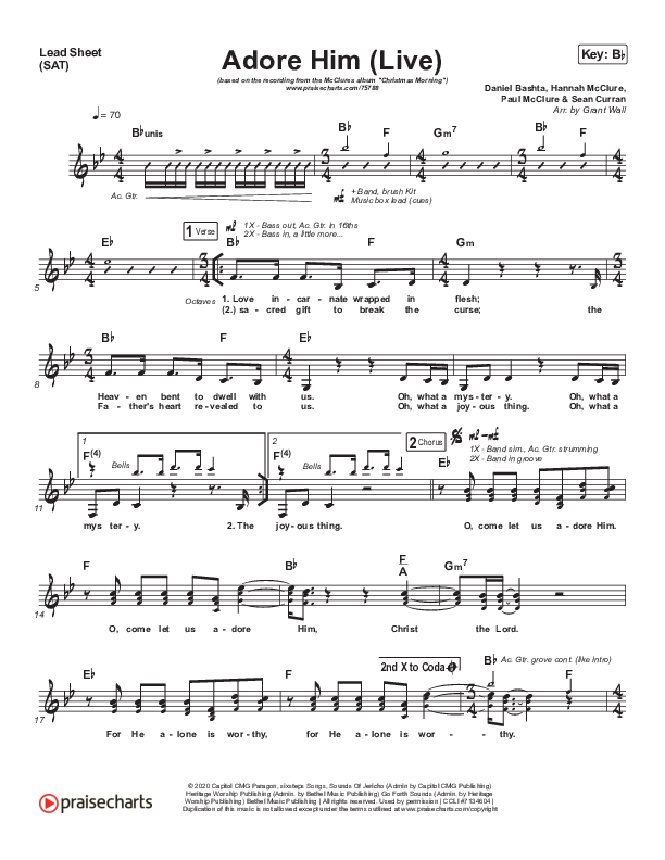 Adore Him (Live) Lead Sheet (SAT) (The McClures / Hannah McClure / Paul McClure)