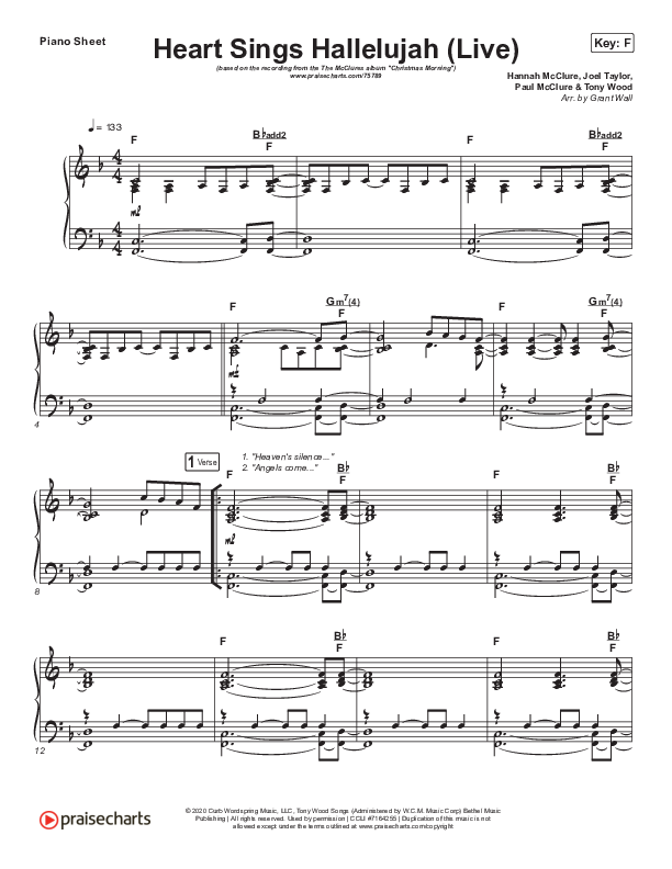 Heart Sings Hallelujah (Live) Piano Sheet (The McClures / Hannah McClure / Paul McClure)