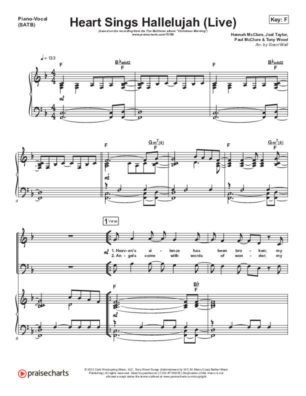 Heart Sings Hallelujah (Live) Piano/Vocal (SATB) (The McClures / Hannah McClure / Paul McClure)