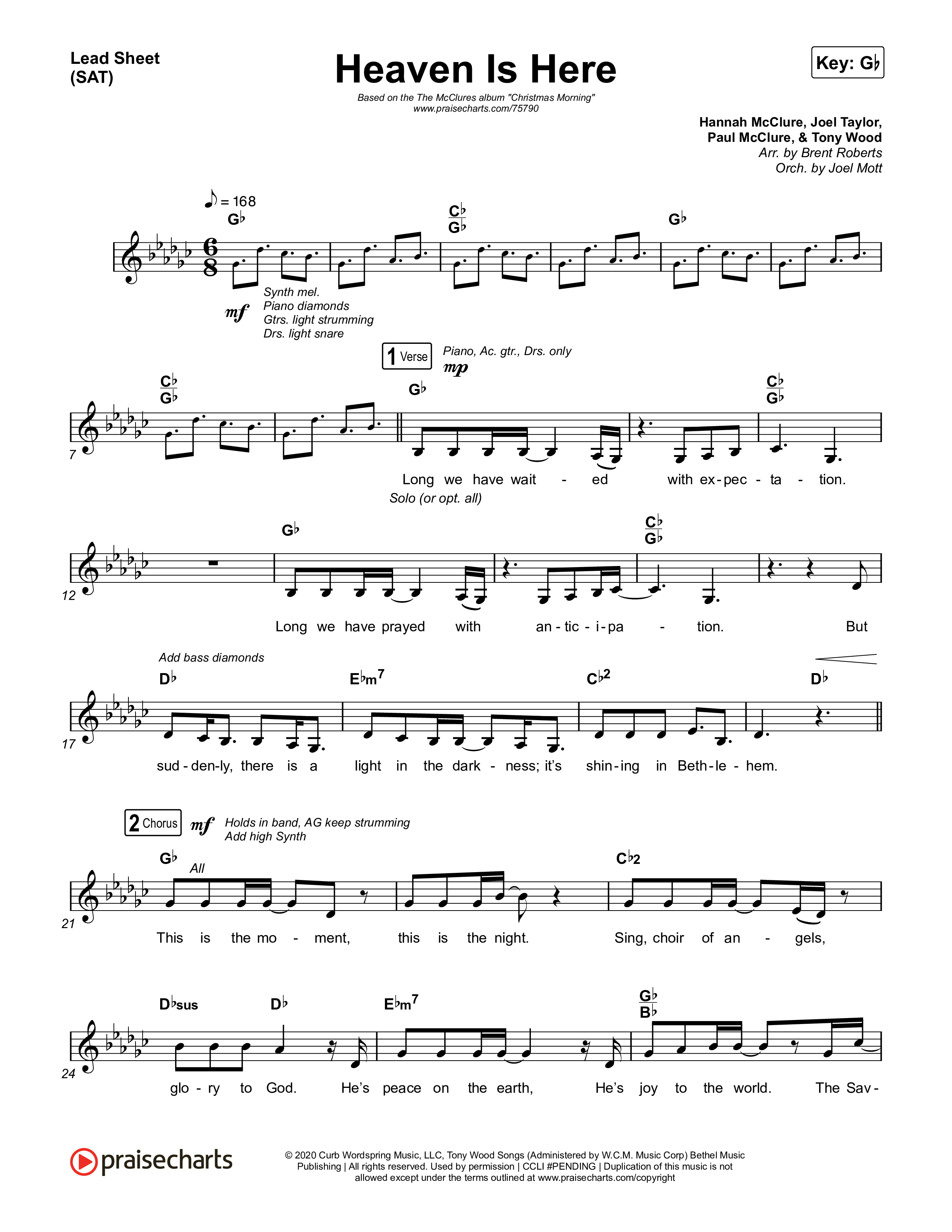 Heaven Is Here (Live) Lead Sheet (SAT) (The McClures / Hannah McClure / Paul McClure)